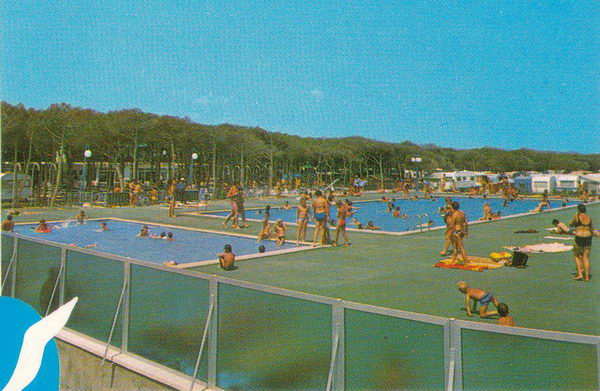 Postal del camping Albatros de Gav&agrave; Mar donde se ve la zona de las dos piscinas, muy cerca del mar